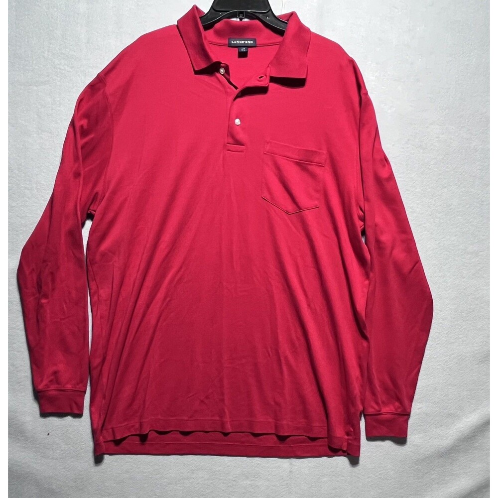 Lands’ End Men’s XL Tall Red Long Sleeve Polo Shirt 100% Cotton Pocket